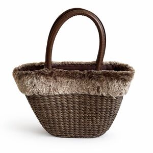 Boho Rustic Woven Tote Handbag Purse With Faux Fur Trim  | NWT